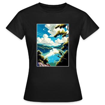 Donau Fluss Europa Vintage Reiseplakat Souvenir - Frauen T-Shirt - Schwarz - Vorne - AI Model Female 172 dark (172cm)