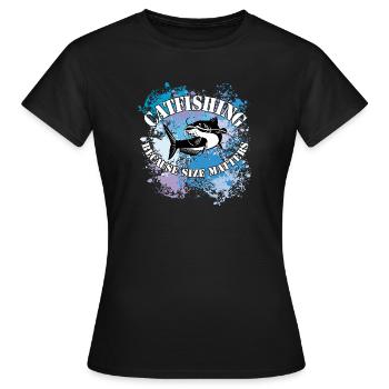 Wels Waller fischen Wels auf Farbklecksen - Frauen T-Shirt - Schwarz - Vorne - AI Model Female 172 dark (172cm)