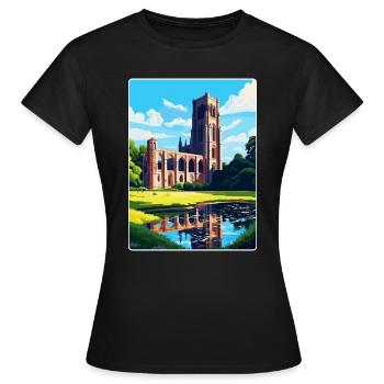 Fountains Abbey North Yorkshire Reiseposter WPA - Frauen T-Shirt - Schwarz - Vorne - AI Model Female 172 dark (172cm)