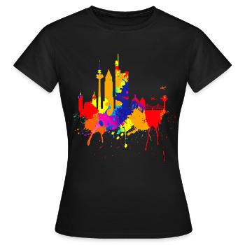 Frankfurt Skyline Bunte Farben Malerei Kunst Liebe - Frauen T-Shirt - Schwarz - Vorne - AI Model Female 172 dark (172cm)