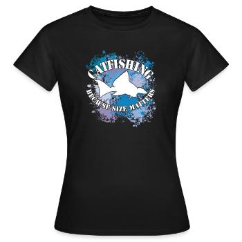 Silhouette de poisson-chat Wels Waller et taches de couleur - T-shirt Femme - noir - Devant - AI Model Female 172 dark (172cm)