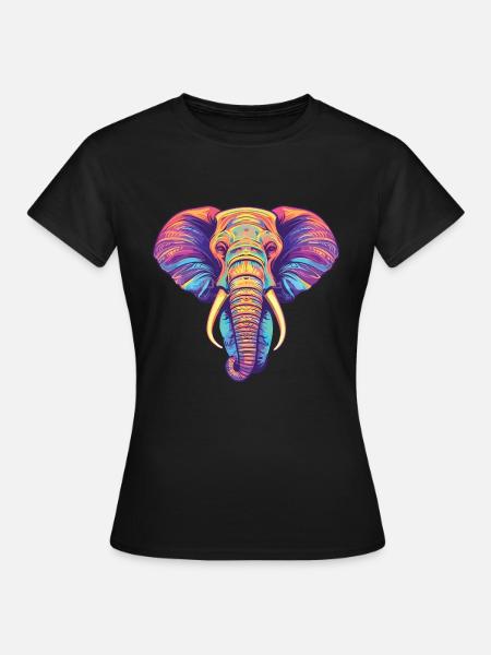 Elefant Bunte Aquarell-Tierillustration - Frauen T-Shirt - Schwarz