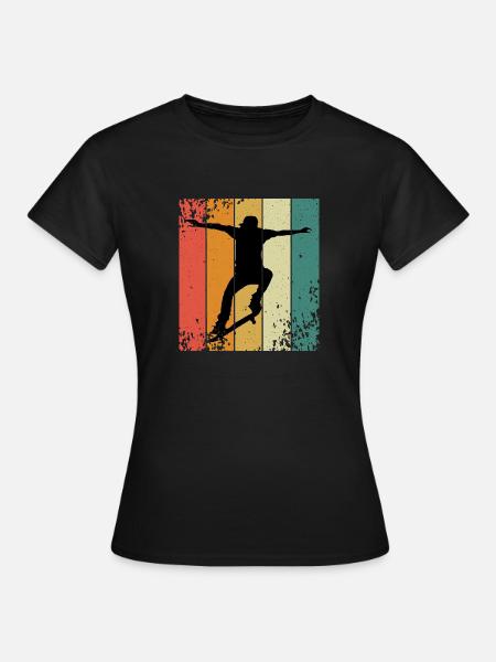 Retro-Skate-Silhouette auf farbigen Panels - Frauen T-Shirt - Schwarz