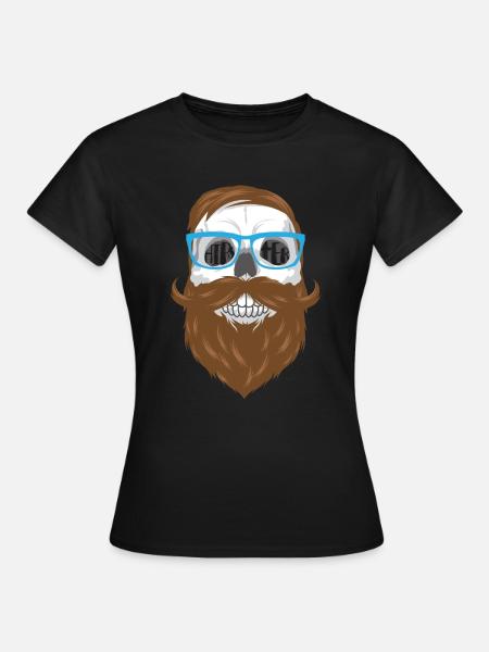 Hipster Totenkopf - Skull mit Bart und Brille - Frauen T-Shirt - Schwarz
