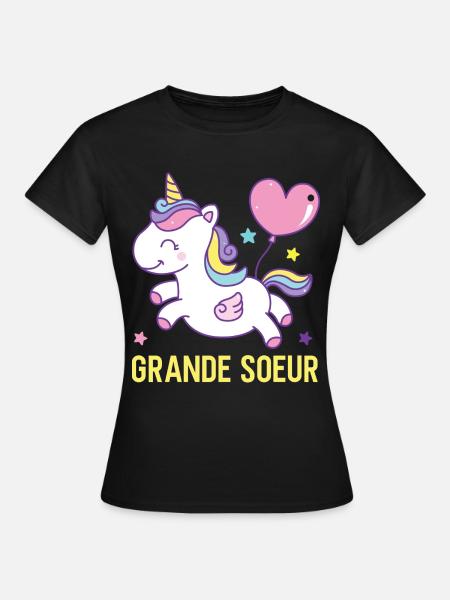 Große Schwester Einhorn - Frauen T-Shirt - Schwarz