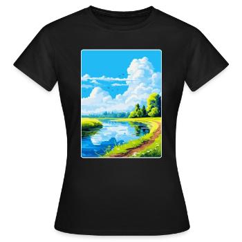 Donau Auen Deutschland Vintage Reiseplakat Souvenir - Frauen T-Shirt - Schwarz - Vorne - AI Model Female 172 dark (172cm)