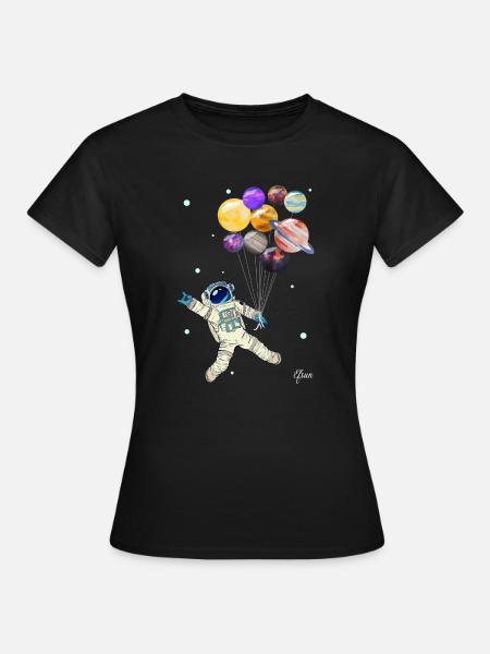 Astronaut mit Planeten Luftballons - Weltraum - Frauen T-Shirt - Schwarz