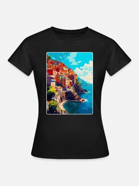 Cinque Terre Italie Affiche de voyage vintage Souvenir - T-shirt Femme - noir