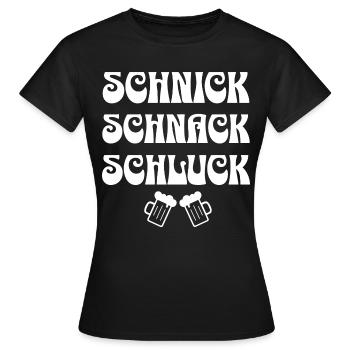 Schnick Schnack Schluck Bier Trinkspiel - Frauen T-Shirt - Schwarz - Vorne - AI Model Female 172 dark (172cm)