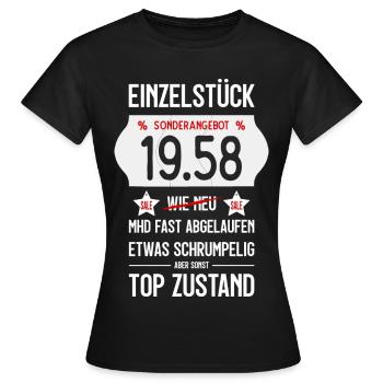 68. GEBURTSTAG 1958 EINZELSTÜCK PREISSCHILD - Frauen T-Shirt - Schwarz - Vorne - AI Model Female 172 dark (172cm)