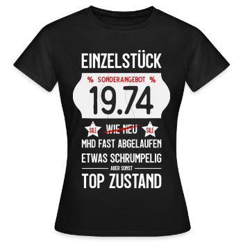 52. GEBURTSTAG 1974 EINZELSTÜCK PREISSCHILD - Frauen T-Shirt - Schwarz - Vorne - AI Model Female 172 dark (172cm)