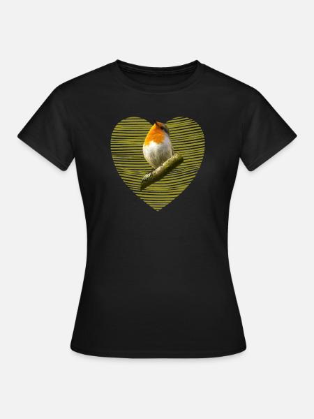 Rotkehlchen Vogel - Frauen T-Shirt - Schwarz
