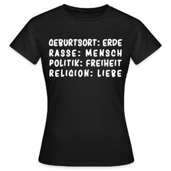 Erde Mensch Freiheit Liebe - Frauen T-Shirt - Schwarz - Vorne - AI Model Female 172 dark (172cm)