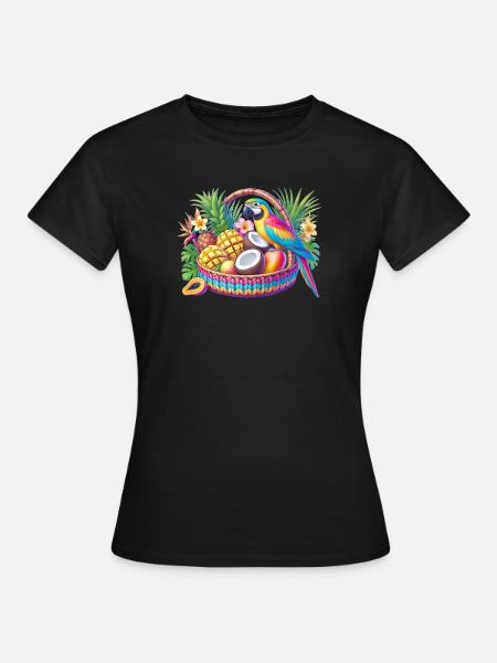 Obstkorb mit Papagei - Frauen T-Shirt - Schwarz