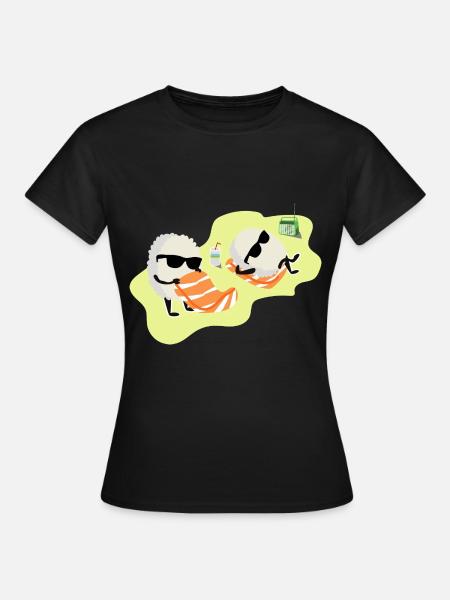 Sonnenhungriges Sushi Lachsrolle - Frauen T-Shirt - Schwarz