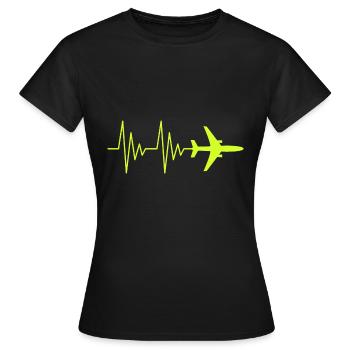 Flugzeug Pilot EKG Liebe Herzschlag - Frauen T-Shirt - Schwarz - Vorne - AI Model Female 172 dark (172cm)