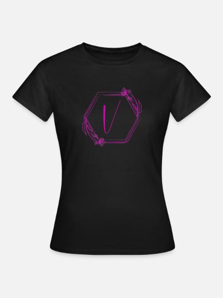 V Blüten Hexagon Design - Frauen T-Shirt - Schwarz