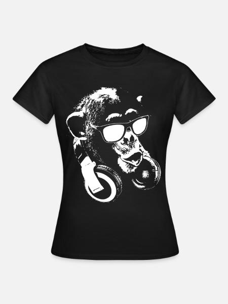 Affe DJ Weiß - Frauen T-Shirt - Schwarz
