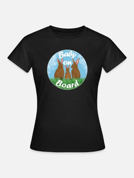 Baby on board - Hasenfamilie - Frauen T-Shirt - Schwarz