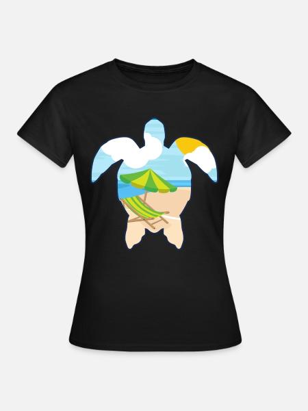 Schildkröte mit Strandszene - Urlaubsmotiv - Frauen T-Shirt - Schwarz