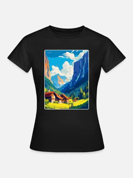 Lauterbrunnen Schweiz Vintage Reiseplakat - Frauen T-Shirt - Schwarz