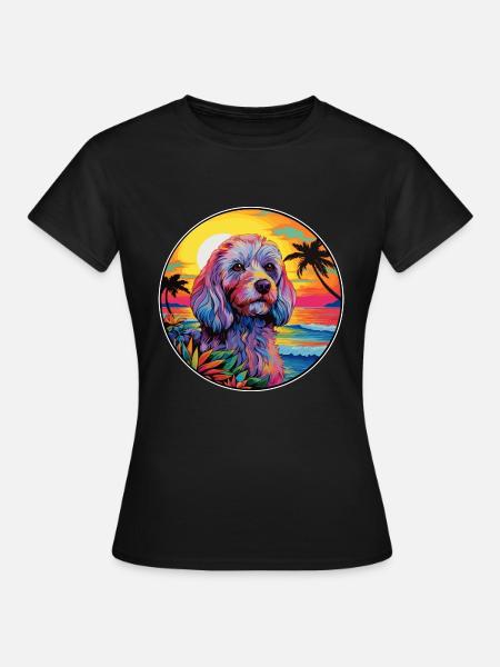 Cockapoo Hunderasse Buntes Karikatur Aquarell - Frauen T-Shirt - Schwarz