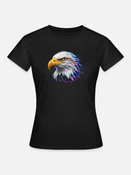 Digitaler Goldadler – Neon-Porträt - Frauen T-Shirt - Schwarz