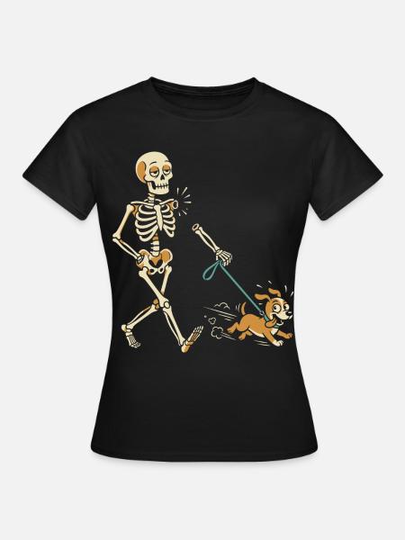 Stürmische Gassirunde Skelett - Frauen T-Shirt - Schwarz