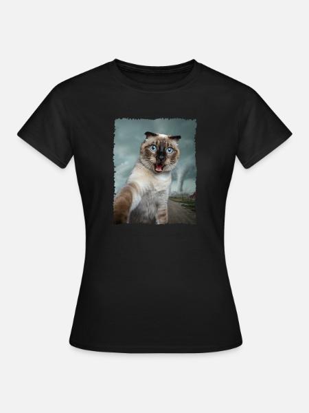 Siamkatze Selfie mit Tornado - Frauen T-Shirt - Schwarz