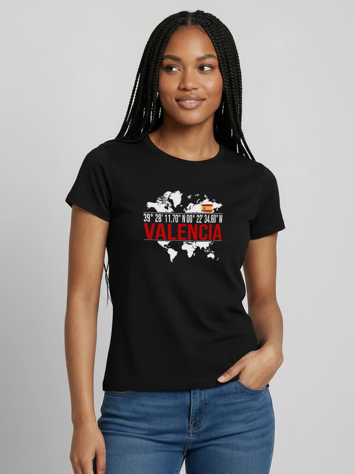 Valencia - Frauen T-Shirt - Schwarz - Vorne - AI Model Female 172 dark (172cm)