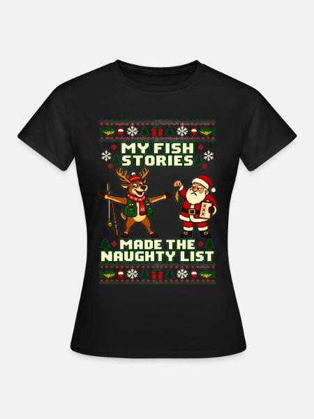 Weihnachten Angler Rentier Humor - Frauen T-Shirt - Schwarz