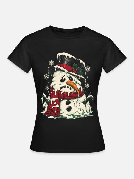 Schmelzender Schneemann im Winterschal - Frauen T-Shirt - Schwarz