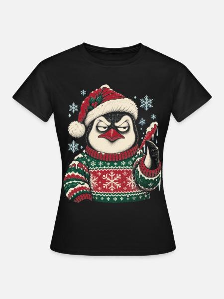 Grumpy Penguin Weihnachtspullover - Frauen T-Shirt - Schwarz
