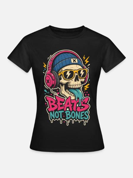 Totenkopf mit Kopfhörern – Beats Not Bones - Frauen T-Shirt - Schwarz
