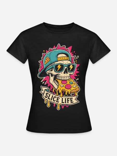 Pizza-Totenkopf mit Cap – Slice Life - Frauen T-Shirt - Schwarz