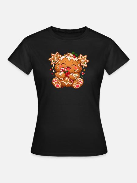 Niedliches Weihnachtsmonster mit Zuckerstange  - Frauen T-Shirt - Schwarz