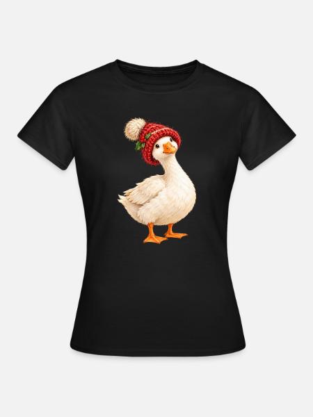 Weihnachtsgans mit Strickmütze – Cottagecore - Frauen T-Shirt - Schwarz