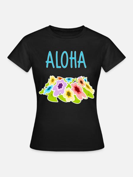 Aloha bunte Blumen Hawaii - Frauen T-Shirt - Schwarz