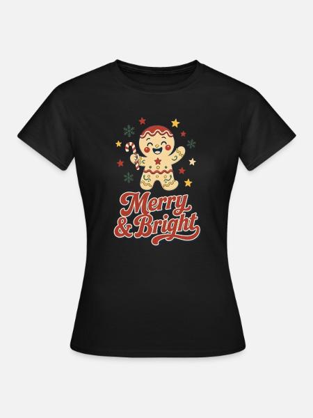 Merry & Bright Retro Gingerbread - Frauen T-Shirt - Schwarz