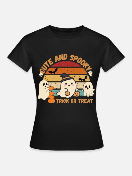 Niedliche und gruselige Retro-Geister - Frauen T-Shirt - Schwarz