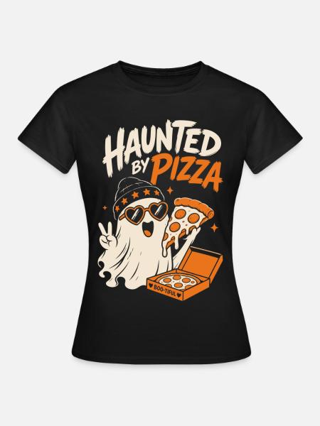 Halloween-Pizzageist – Haunted by Pizza - Frauen T-Shirt - Schwarz