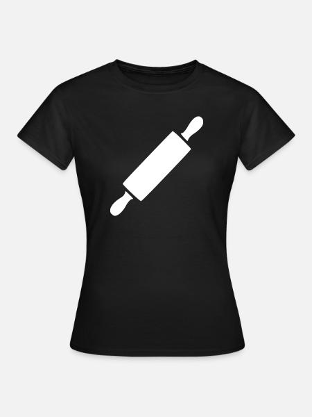 Nudelholz Rollholz Bäcker Geschenk backen - Frauen T-Shirt - Schwarz