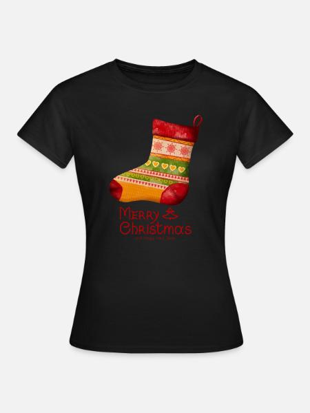 Frohe Weihnachten Strickstrümpf - Frauen T-Shirt - Schwarz