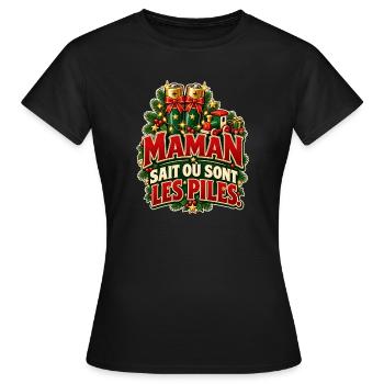 Mama weiß, wo die Batterien sind – Weihnachtshumor - Frauen T-Shirt - Schwarz - Vorne - AI Model Female 172 dark (172cm)