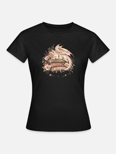 Schlafender Bücherdrache – Happy Endings - Frauen T-Shirt - Schwarz
