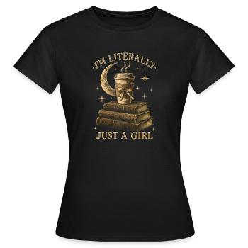 Just A Girl Vintage Books Kaffee - Frauen T-Shirt - Schwarz - Vorne - AI Model Female 172 dark (172cm)