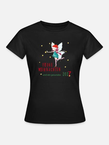 Weihnachtsfee mit Santa-Hut und Sternen - Frauen T-Shirt - Schwarz