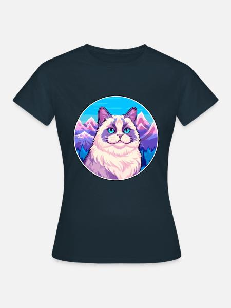 Birmakatze Bunte Karikatur Aquarell Illustration - Frauen T-Shirt - Navy