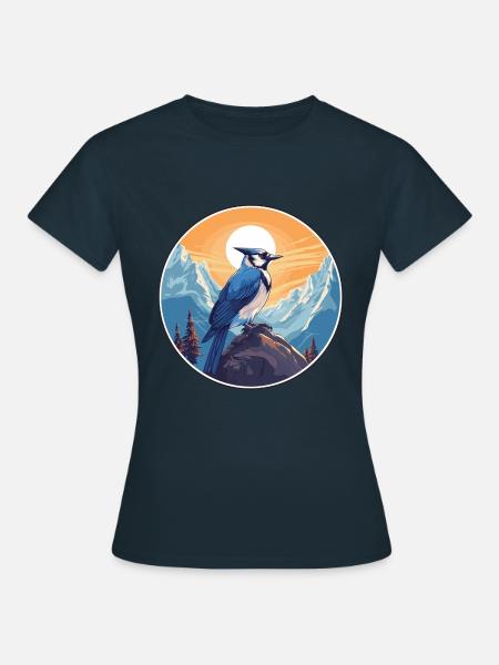 Blauer Eichelhäher Aquarell Karikatur Kawaii Haustier Tier Colo - Frauen T-Shirt - Navy