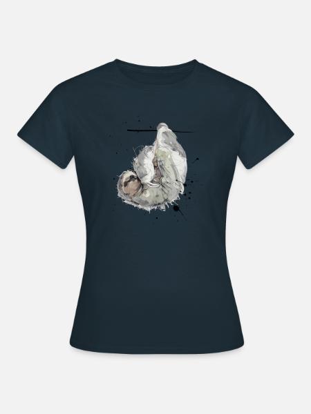 Bequem Hängendes Faultier im Aquarellstil - Frauen T-Shirt - Navy